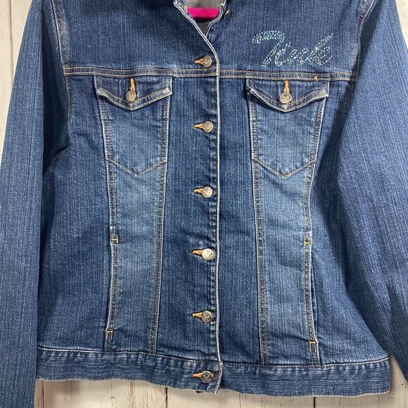 Disney Store Tinker Bell Denim Jacket Womens Size L Embroidered Fairycore Y2K - Picture 9 of 13